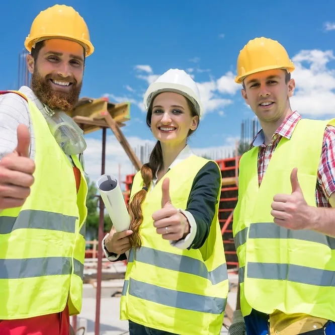 Workers on site in hard hats and hi-vis