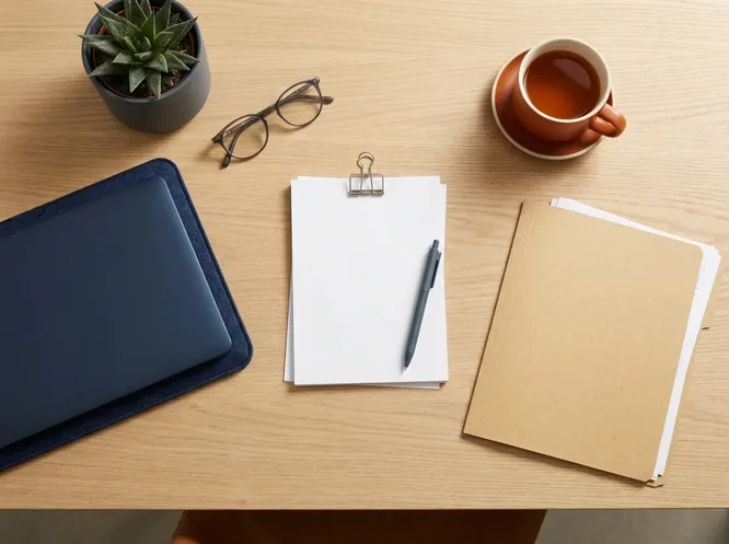 New starter paperwork, a pen and a laptop on a desk